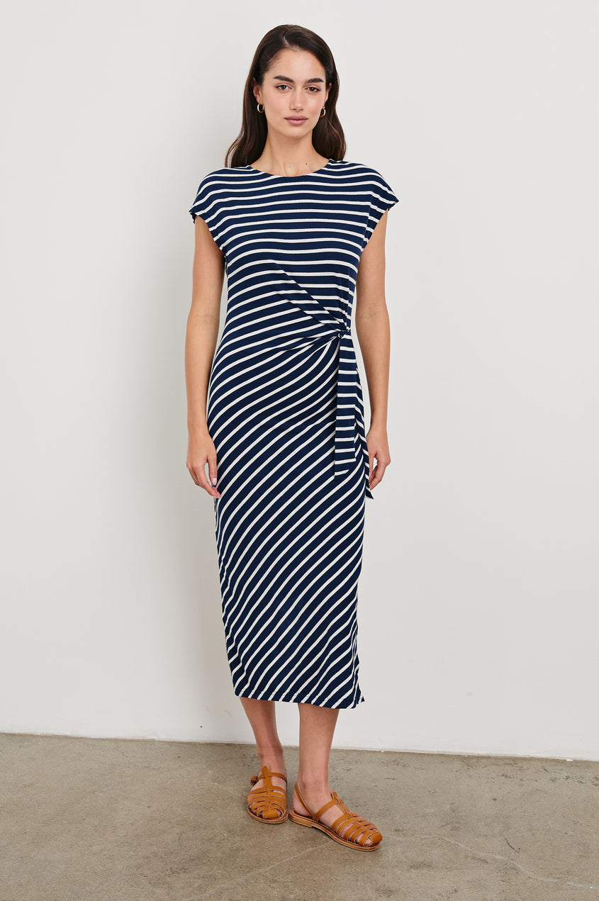 Selah Dress in Navy Ivory Stripe