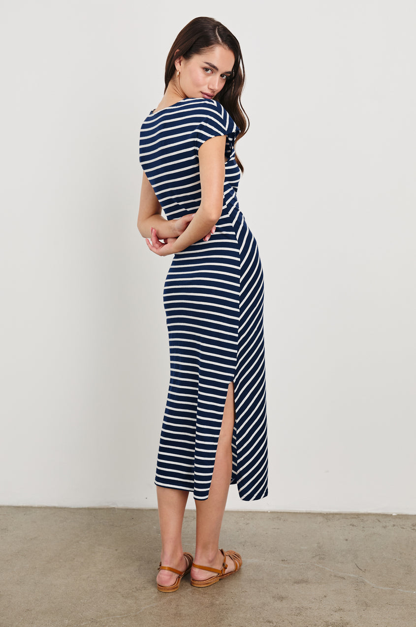 Selah Dress in Navy Ivory Stripe
