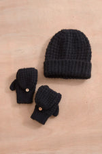 Load image into Gallery viewer, Waffle Knit Flip Mittens in Black
