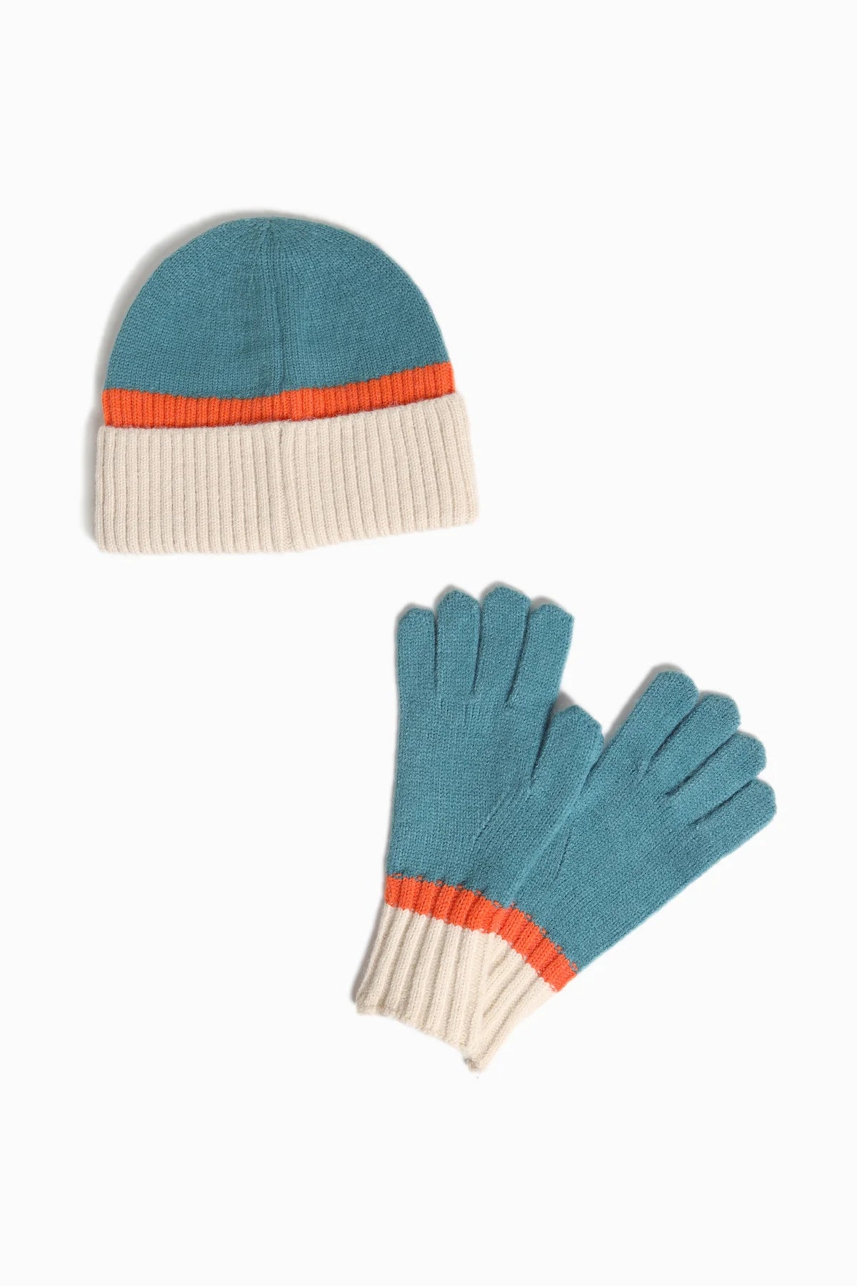 Tri Color Beanie in Teal