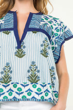 Load image into Gallery viewer, Multi Print Flutter Sleeve Top in Blue
