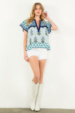 Load image into Gallery viewer, Multi Print Flutter Sleeve Top in Blue
