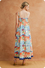 Load image into Gallery viewer, Contrast Trim Sleeveless Midi Dress in Blue Multi/Cobalt Blue
