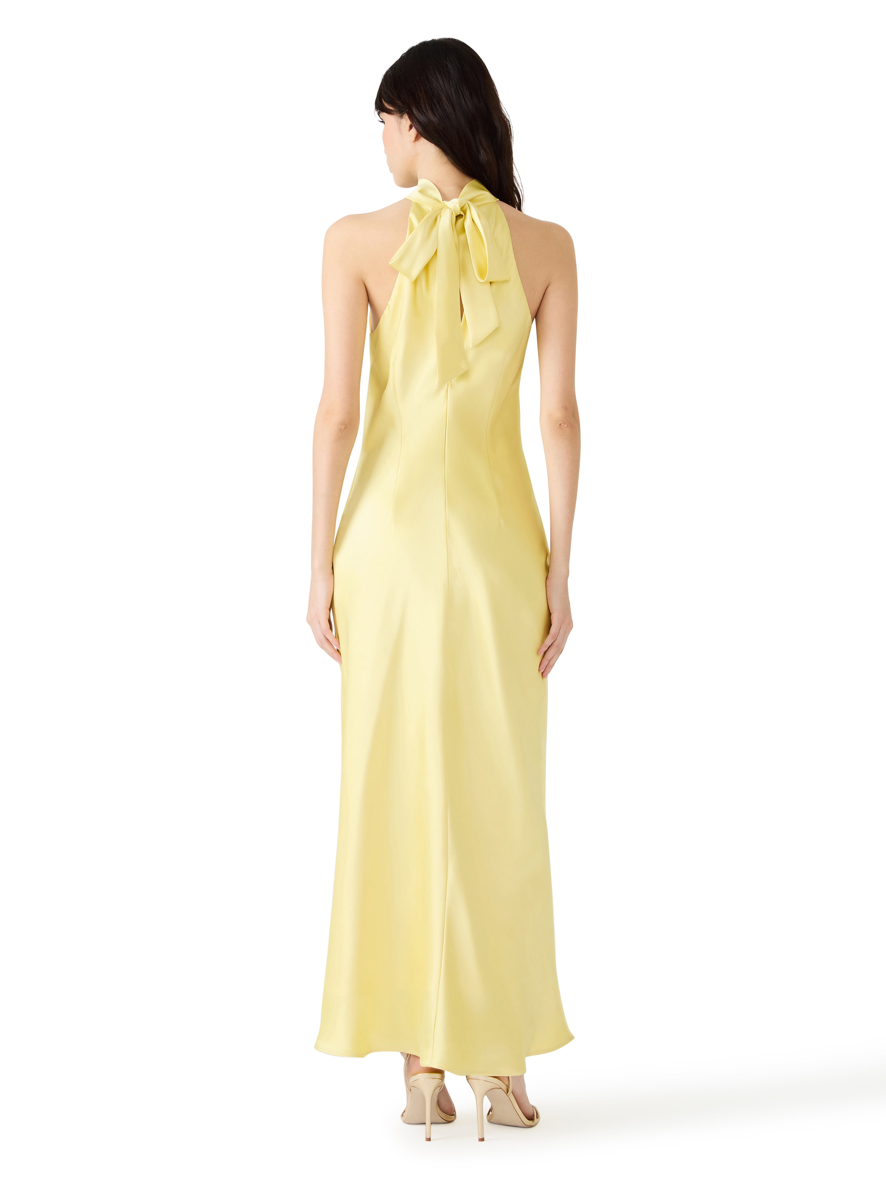 butter yellow silk dress Lamira Satin Mini - US 2 Tie up back La Noche Strapless Satin Gown