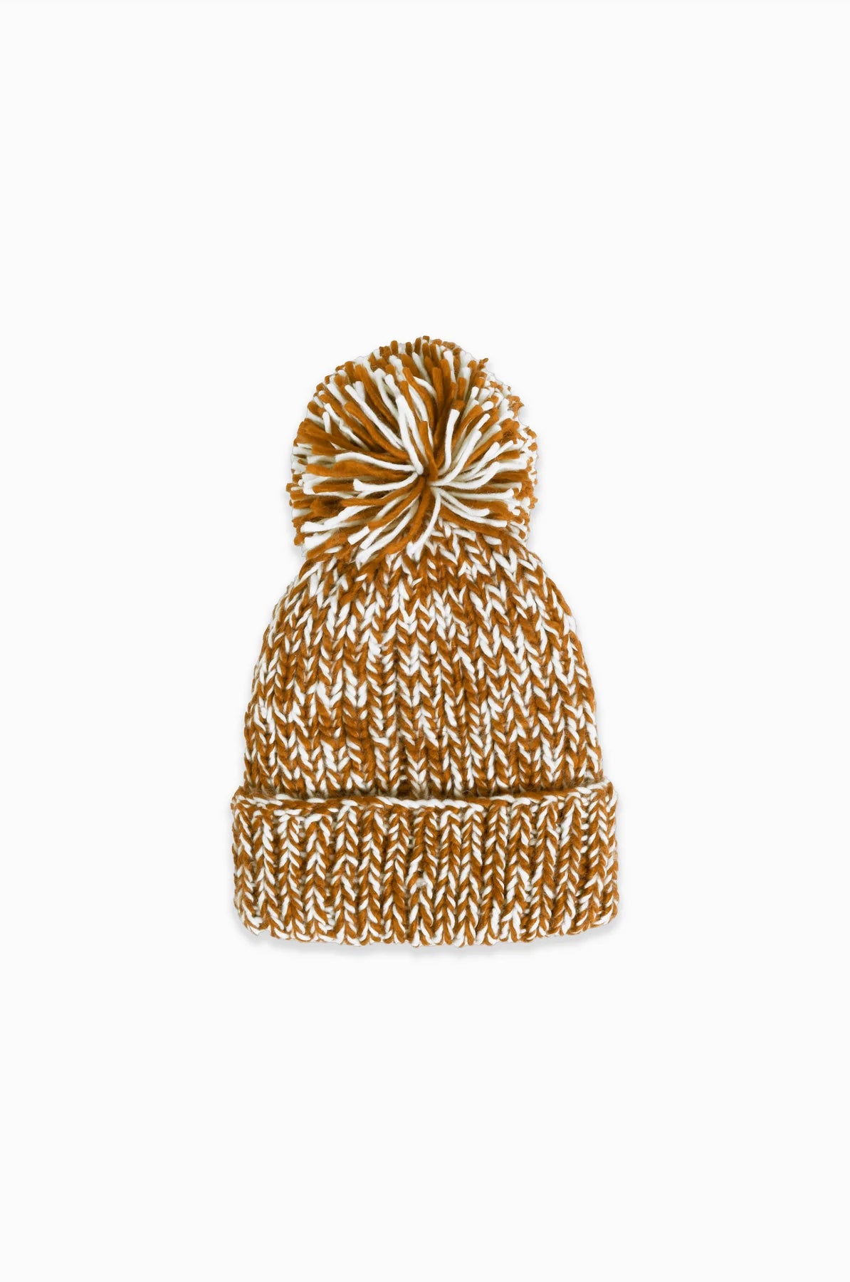 Hand Knitted Candy Cane Pompom Hat in Camel