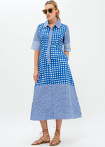 Load image into Gallery viewer, 3/4 Sleeve Shirt Dress in Navy Gingham
