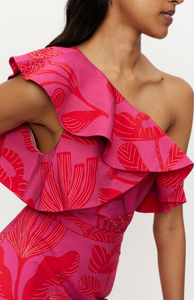 One Shoulder Ruffle Top in Red/Pink