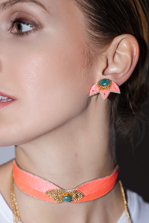 Braz Ear-chip Studs in Melon/Aventurine