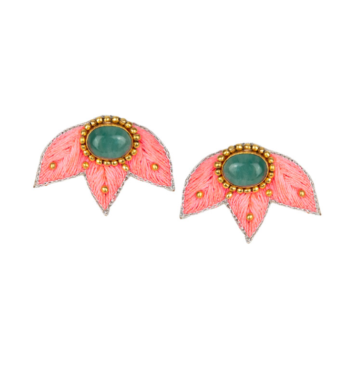 Braz Ear-chip Studs in Melon/Aventurine