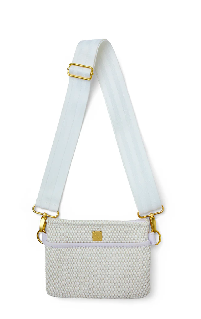 Raffia Bum Bag Crossbody in White Raffia w/ White