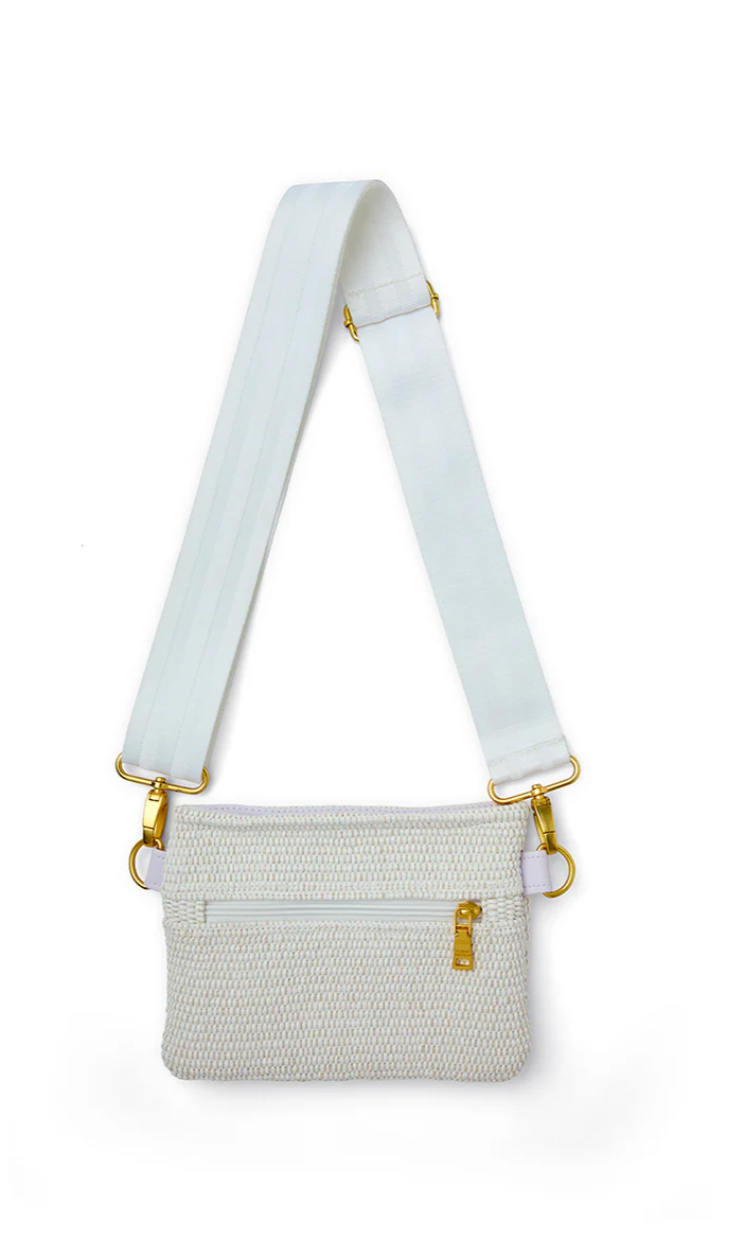 Raffia Bum Bag Crossbody in White Raffia w/ White
