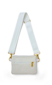 Raffia Bum Bag Crossbody in White Raffia w/ White