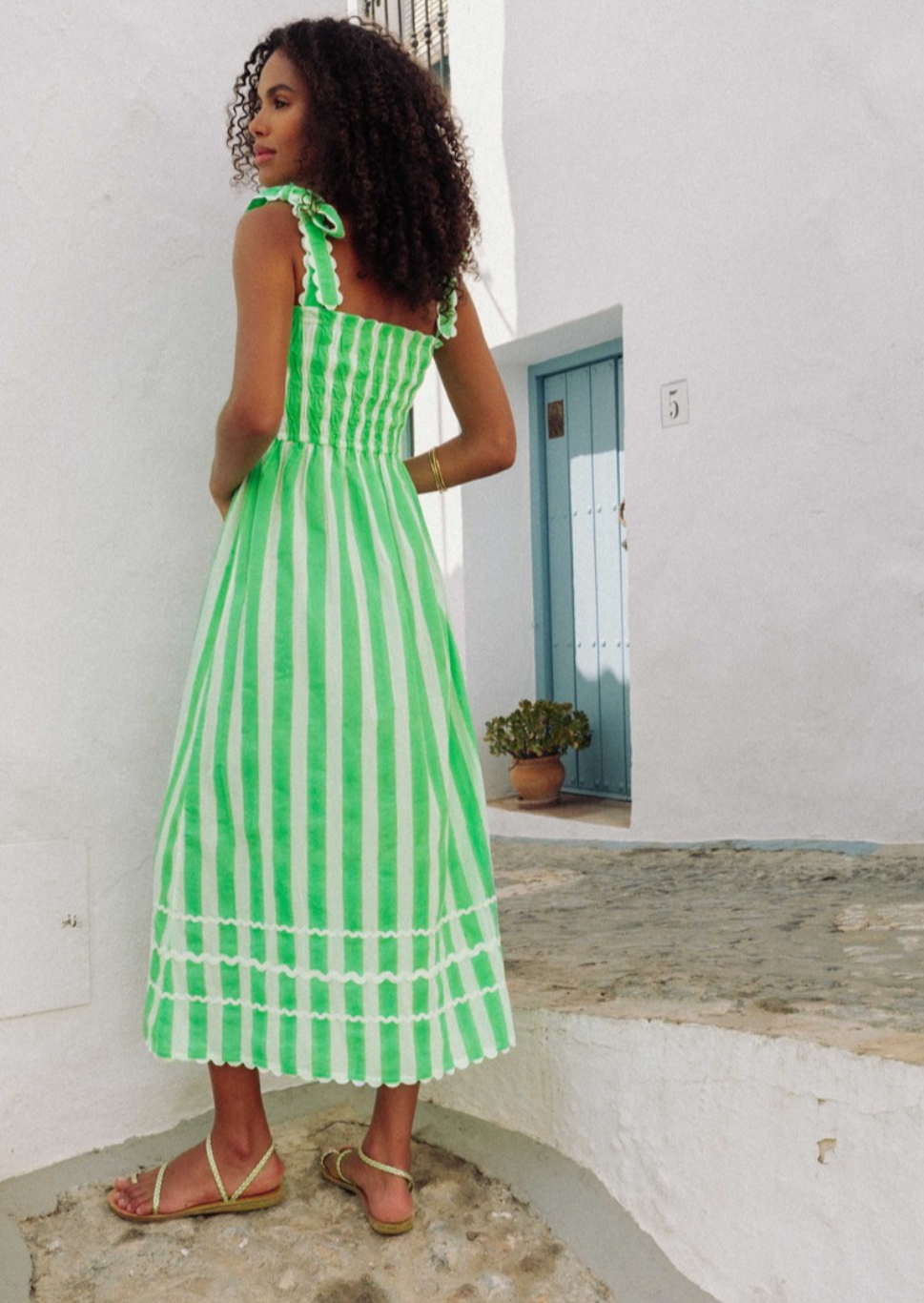 Immy Dress in Neon Green Stripe