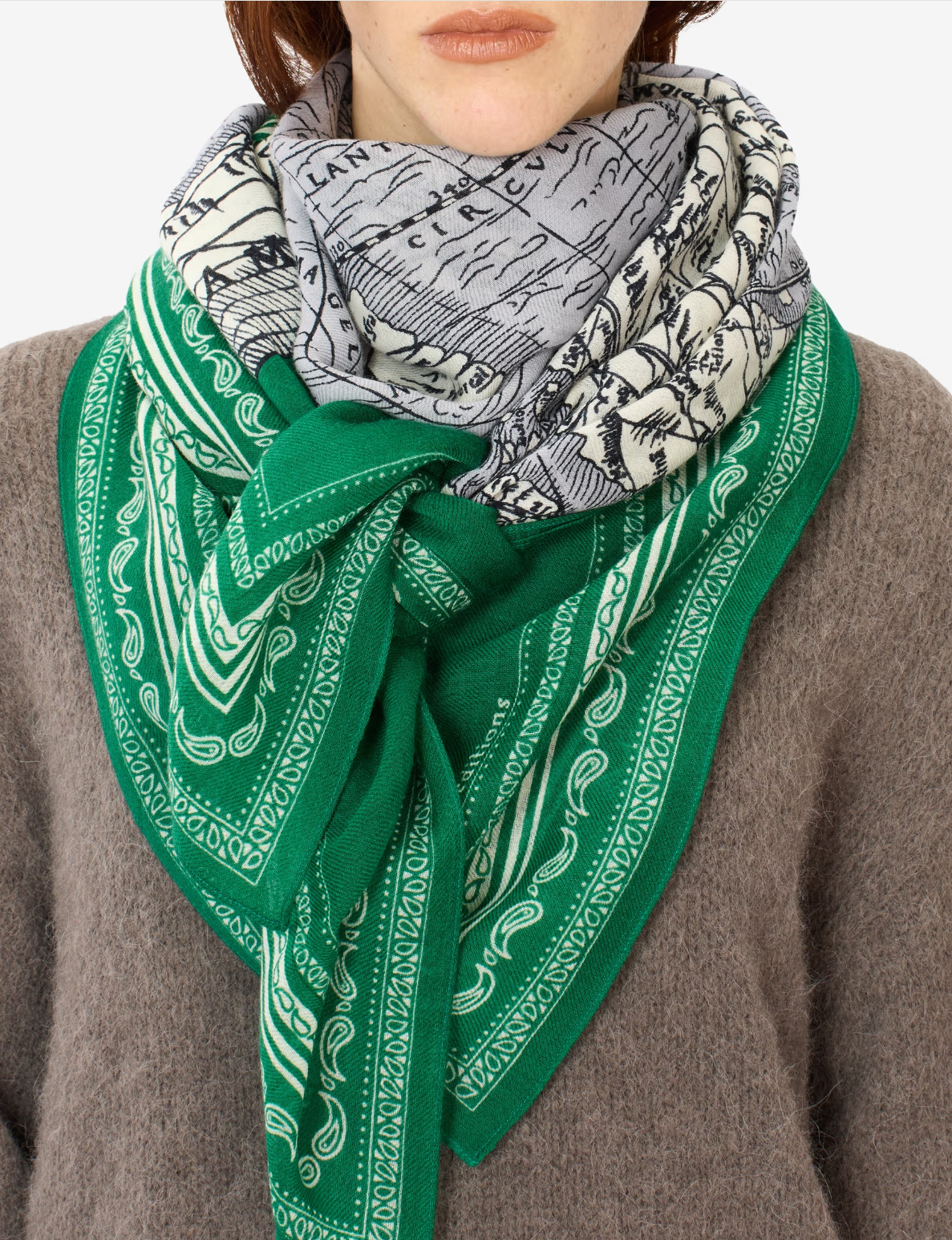Mappemonde Scarf in Green