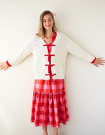 Load image into Gallery viewer, Tramontana Cardigan Sweater in Ivory/Red
