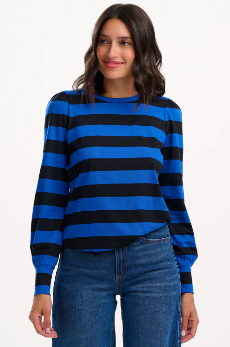 Griselda Jersey Top in Blue/Black Stripes