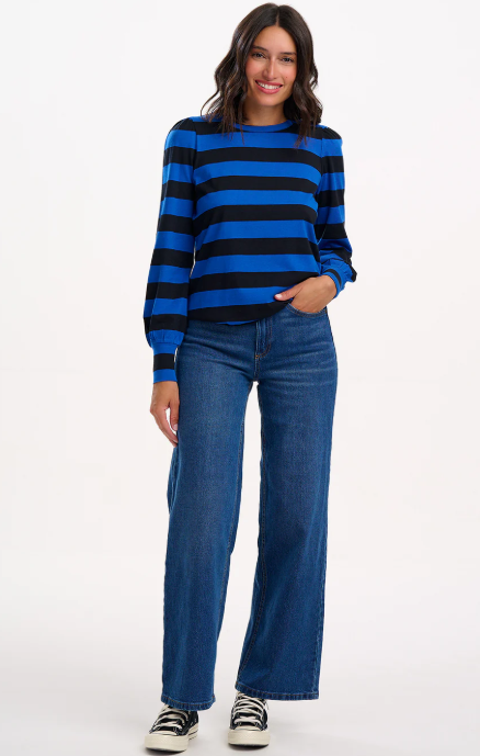 Griselda Jersey Top in Blue/Black Stripes