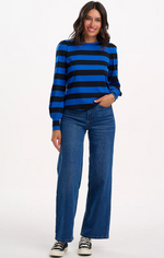 Load image into Gallery viewer, Griselda Jersey Top in Blue/Black Stripes
