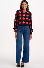 Load image into Gallery viewer, Ronnie Puff Sleeve Top in Black Split Polka Dot
