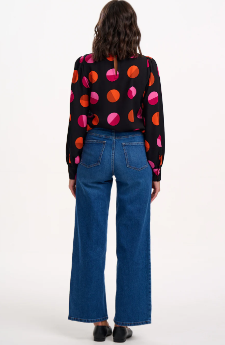 Ronnie Puff Sleeve Top in Black Split Polka Dot