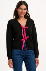 Load image into Gallery viewer, Philly Bow Cardigan in Black/Pink
