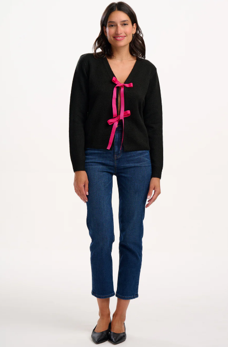 Philly Bow Cardigan in Black/Pink