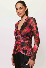 Load image into Gallery viewer, Evia Faux Wrap Blouse in Abstract Pink Multi
