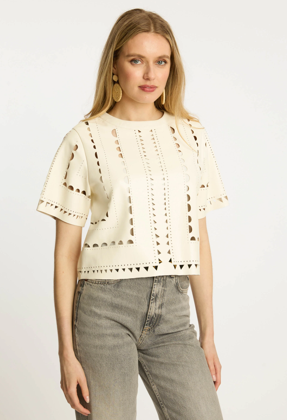 Anisa Top in Antique White Vegan Leather