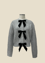 Load image into Gallery viewer, Cable Knit Cardigan with Velvet Bows in Grey
