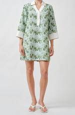 Load image into Gallery viewer, Cece Embroidered Stripe Mini Dress in Green
