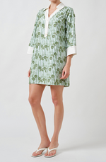 Load image into Gallery viewer, Cece Embroidered Stripe Mini Dress in Green
