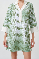 Load image into Gallery viewer, Cece Embroidered Stripe Mini Dress in Green
