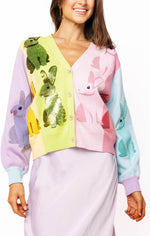 Load image into Gallery viewer, Rainbow Colorblock Easter Bunny Cardigan in Multi Pastel
