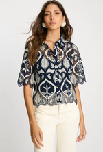 Load image into Gallery viewer, Tay Top in Navy/Cream Lace
