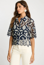 Load image into Gallery viewer, Tay Top in Navy/Cream Lace
