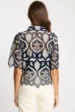 Load image into Gallery viewer, Tay Top in Navy/Cream Lace
