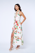 Load image into Gallery viewer, Halter Tiered Midi Dress in Strawberry Print
