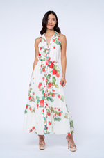 Load image into Gallery viewer, Halter Tiered Midi Dress in Strawberry Print
