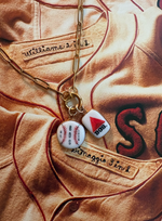 Load image into Gallery viewer, Noah Kahan 2026 Fenway Baseball &amp; Citgo Sign Charms on Large Gold Paperclip Chain w/ Attached Carabiner
