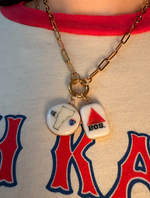 Load image into Gallery viewer, Noah Kahan "Mess" I-89 VT &amp; Citgo Sign Charms on Large Gold Paperclip Chain w/ Attached Carabiner
