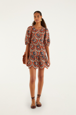 Load image into Gallery viewer, Victorian Floral Mini Dress in Terracotta
