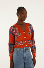 Load image into Gallery viewer, Victorian Floral Knit Cardigan in Terracotta
