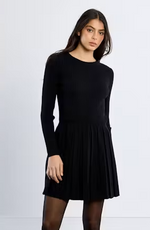 Load image into Gallery viewer, Pleated Knit Sweater Dress in Black
