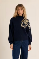Load image into Gallery viewer, Dynasty Mock Neck Sweater in Navy
