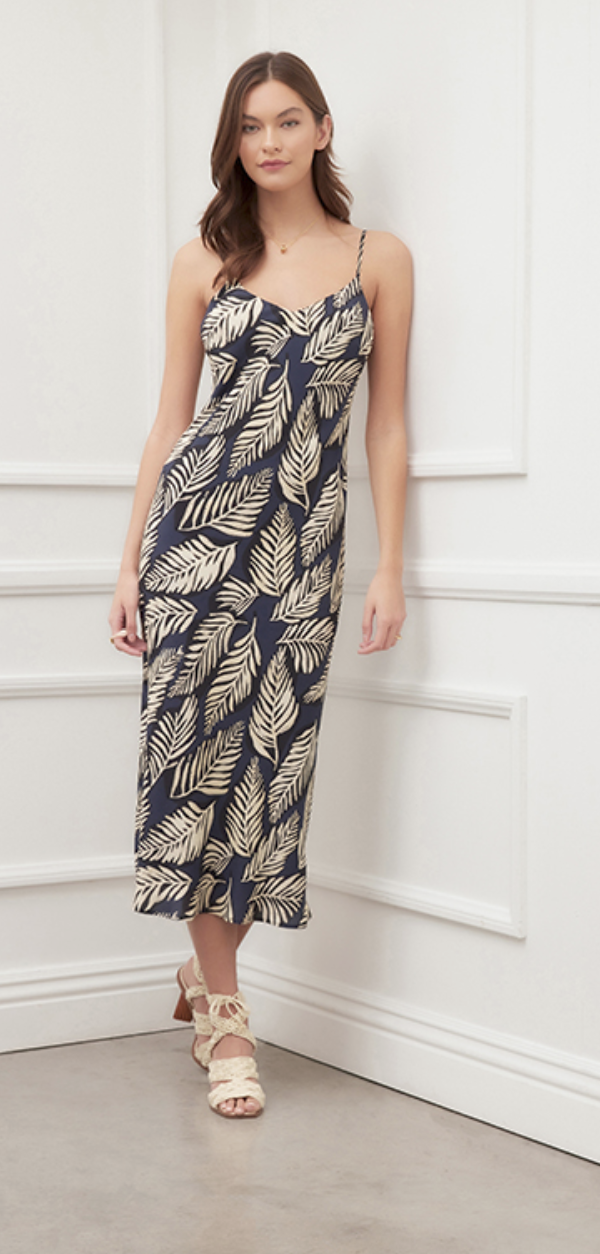 Bias Midi Dress in Monstera Print