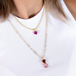 Load image into Gallery viewer, Heart Octagon Charm Necklace with Chain in Peridot/Purple
