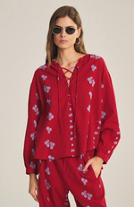 Load image into Gallery viewer, Winslet Embroidered Blouse in Red/Blue
