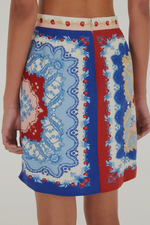 Load image into Gallery viewer, Mixed Cherry Royalty Scarf Mini Skirt in Blue

