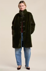Load image into Gallery viewer, Yves Long Reversible Suede/Fur Jacket in Hunter Green
