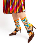 Load image into Gallery viewer, 70s Rainbow Butterfly Sheer Mid High Sock
